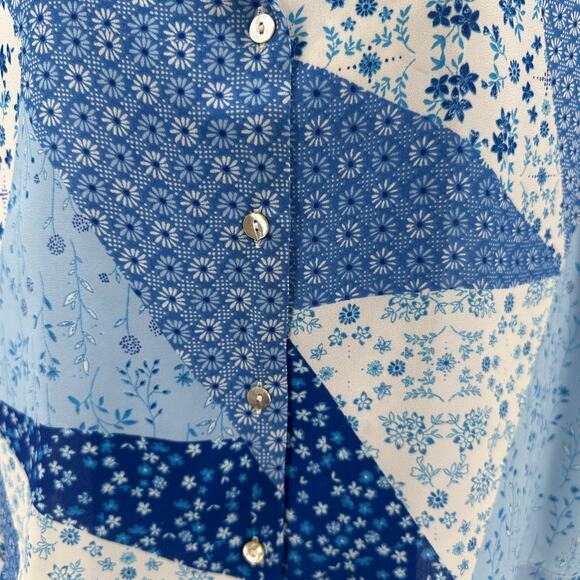 Rose + Olive Shirt Sz M Light Blue White Floral Patchwork Button Up Short Sleeve - Picture 3 of 9